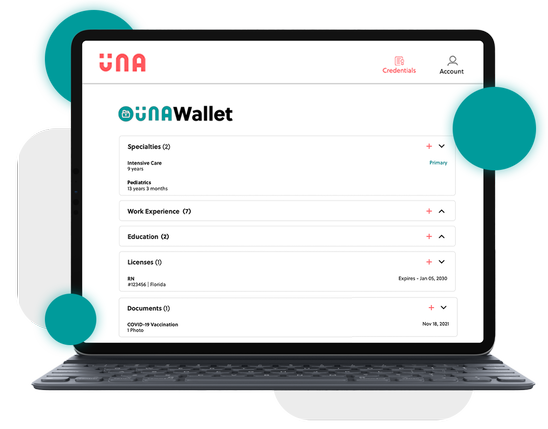 UNA Wallet dashboard on iPad