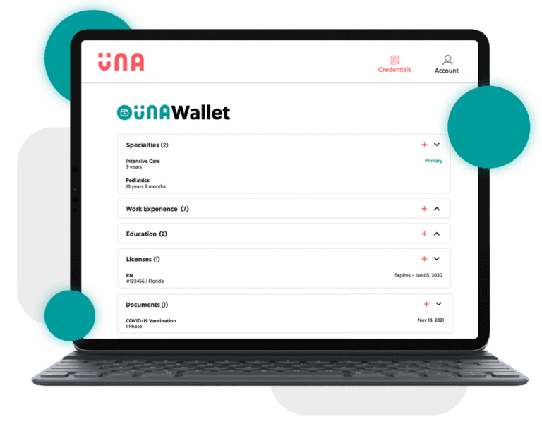 UNA Wallet credentials dashboard on iPad